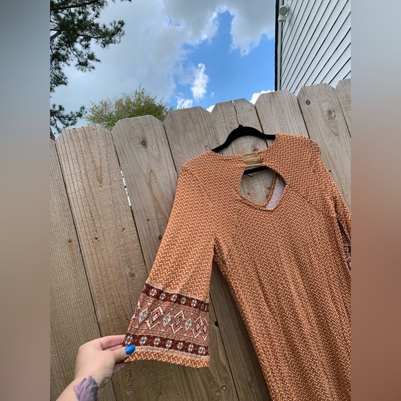 Stitch Fix Skies Are Blue Mustard Wren Knit Dress Burnt Orange large petite boho - Picture 7 of 7